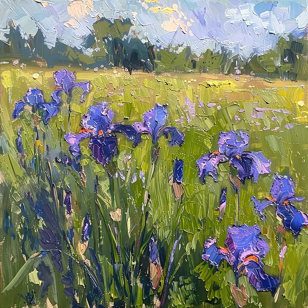 Green meadow with irises