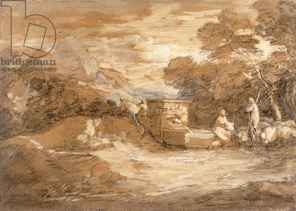 Mountain Landscape with Figures, Sheep and Fountain, c.1785-88