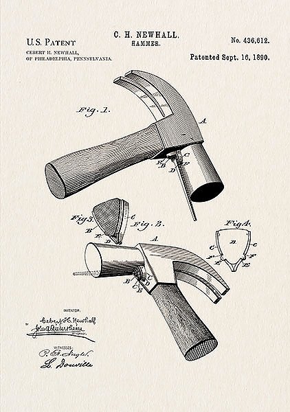 Постер Патент на молоток, 1890г