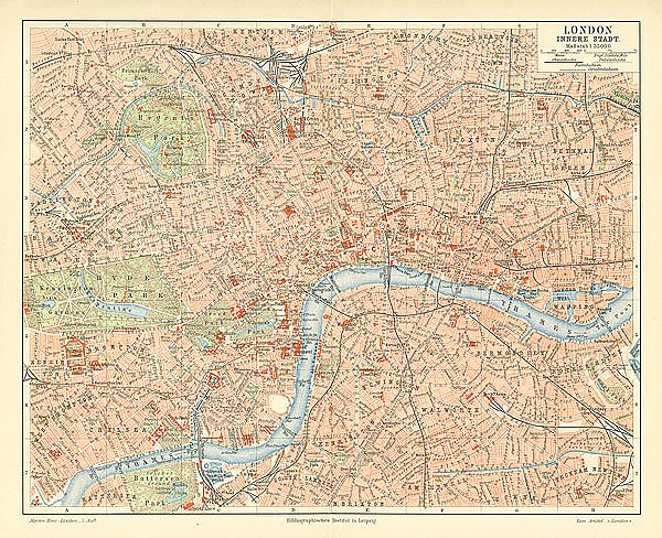 Карта центральной части Лондона, конец 19 в.