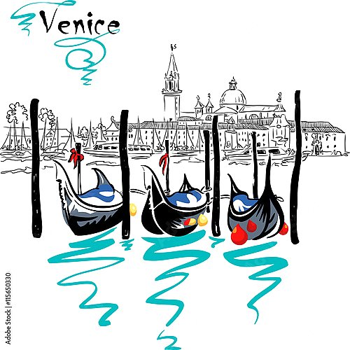 Гондолы, пришвартованные на площади Сан-Марко в Венеции, Италия. 