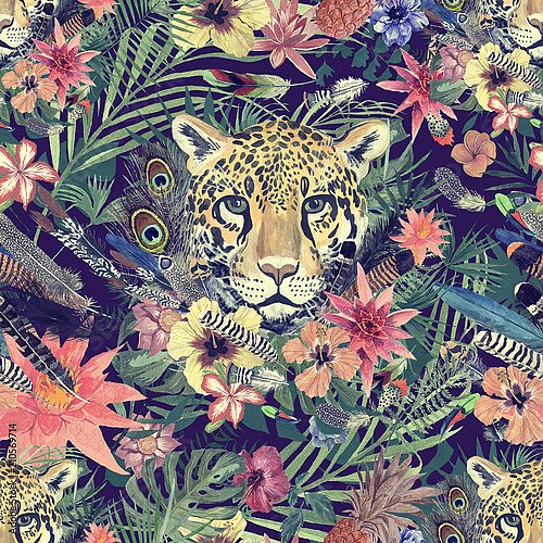 Леопард в цветах и перьях
