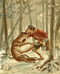 Постер Бишар Альфонс Baron Munchausen's encounter with a wolf, c.1886 Постер Бишар Альфонс Baron Munchausen's encounter with a wolf, c.1886