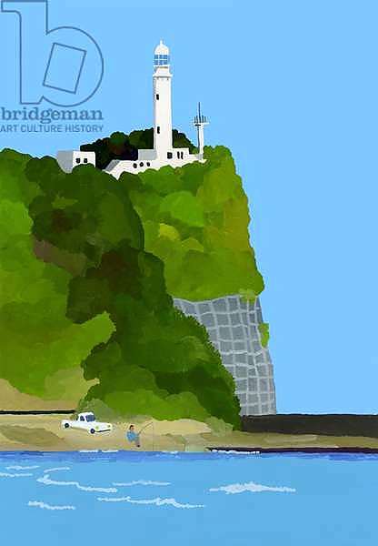 Постер Хируёки Исутзу (совр) Lighthouse, car and fishing