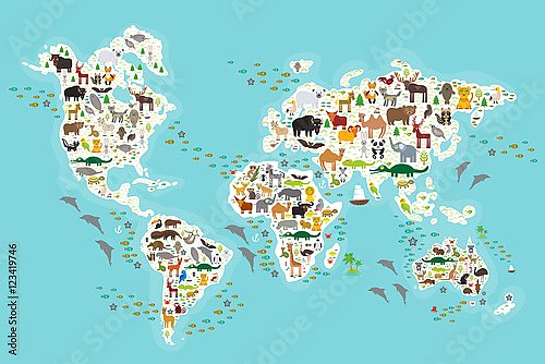 Детская карта мира с животными №4