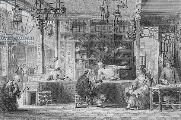 Cap Vendor's Shop, Canton, from 'China in a Series of Views' by George Newenham Wright, 1843