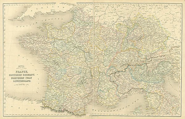 Карта Европы: Франция, южная Германия, северная Италия и Швейцария 1