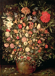 Постер Брейгель Ян Старший Large bouquet of flowers in a wooden tub, 1606-07, Постер Брейгель Ян Старший Large bouquet of flowers in a wooden tub, 1606-07,