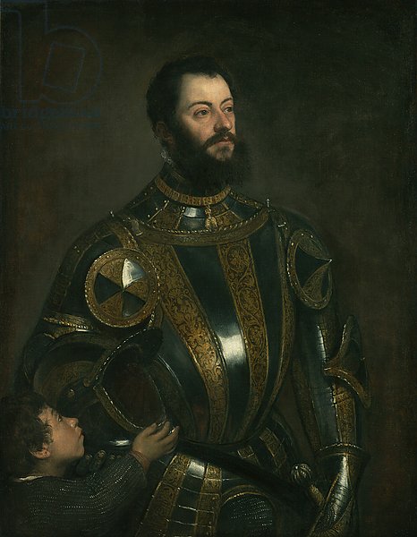 Portrait of Alfonso d'Avalos, Marchese del Vasto, in armor with a Page, 1533