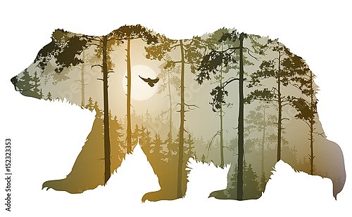 Силуэт медведя с лесом