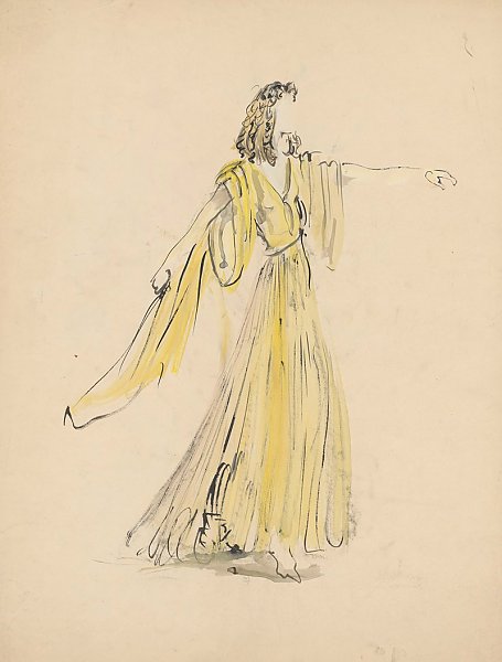 Sodome et Gomorrhe – maquette de costume – femme en robe jaune