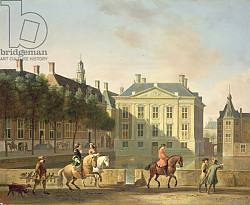 Постер Беркхейде Геррит The Mauritshuis from the Langevijverburg, the Hague, with hawking party in the foreground Постер Беркхейде Геррит The Mauritshuis from the Langevijverburg, the Hague, with hawking party in the foreground