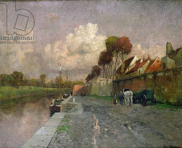 Waggoner and a young girl on a quay