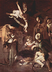 Постер Караваджо (Caravaggio) Рождество со св. Лаврентием и св. Франциском Постер Караваджо (Caravaggio) Рождество со св. Лаврентием и св. Франциском