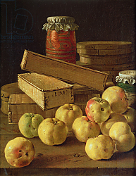 Постер Мелендес Луис Still life with apples, pots of jam and boxes of cake Постер Мелендес Луис Still life with apples, pots of jam and boxes of cake