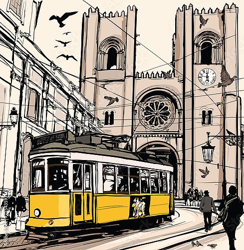 Португалия, Лиссабон. Желтый трамвай №7