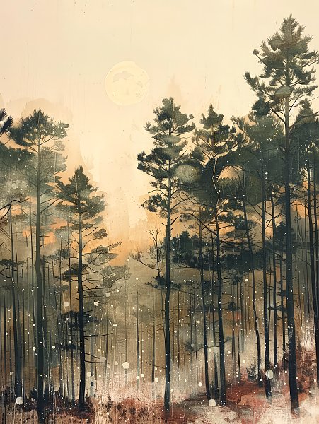 Evening falls on the pine grove