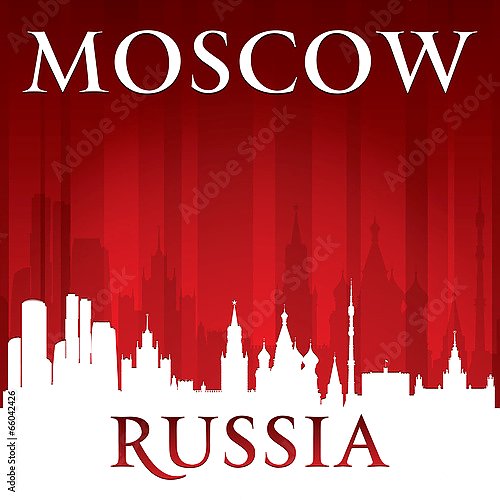  Москва, Россия. Силуэт города на красном фоне