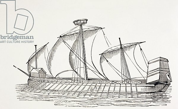 Sixteenth Century Three-Masted Galley with Square Sails, c.1880