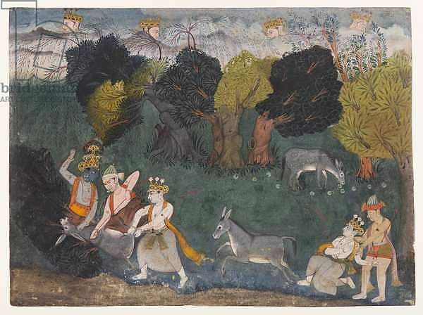 Balarama Kills the Ass Demon, Page from a Dispersed Bhagavata Purana Series, c.1725