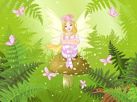 Маленькая фея в сказочном лесу