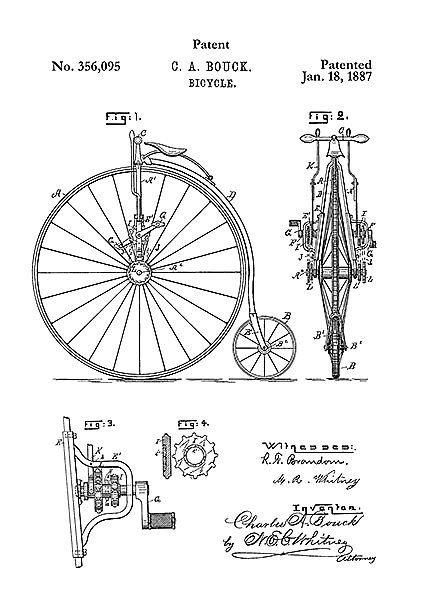 Постер Патент на велосипед Пенни-фартинг, 1887г