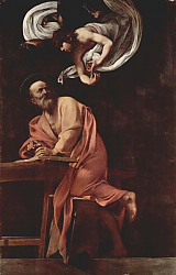 Постер Караваджо (Caravaggio) Картины из Капеллы Котарелли в Сан Луиджи ди Франчези в Риме, св. Матфей и ангел Постер Караваджо (Caravaggio) Картины из Капеллы Котарелли в Сан Луиджи ди Франчези в Риме, св. Матфей и ангел