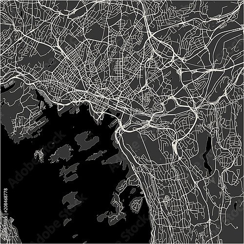 План города Осло, Норвегия, в черном цвете