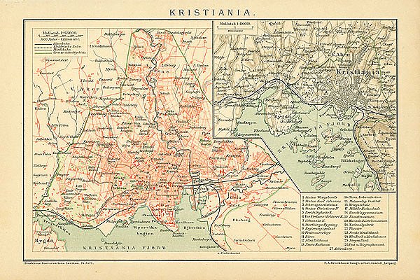 Карта города Кристиания, конец 19 в.