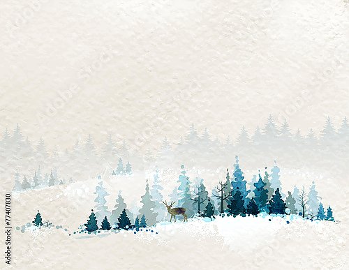 Олень в зимнем лесу