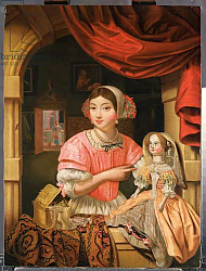 Постер Кольер Эварт Girl holding a doll in an interior with a maid sweeping behind Постер Кольер Эварт Girl holding a doll in an interior with a maid sweeping behind