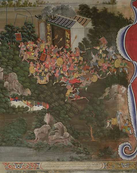 Scene with Chinese influence, Sala Geng, Wat Bowonniwet Vihara, Bangkok 1