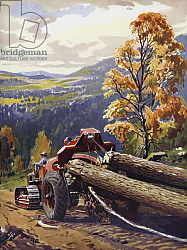 Постер Кэмпбелл Джон Ф. Caterpillar tractor hauling trees on a special kind of carrier Постер Кэмпбелл Джон Ф. Caterpillar tractor hauling trees on a special kind of carrier