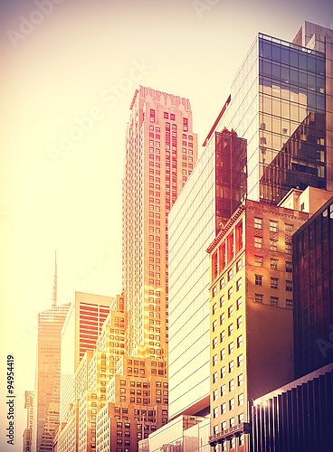 Постер Небоскребы на закате, Манхэттен, Нью-Йорк.