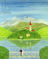 Постер Баринг Марк (совр) Lovers on the Bridge with Snow-capped Mountains Постер Баринг Марк (совр) Lovers on the Bridge with Snow-capped Mountains