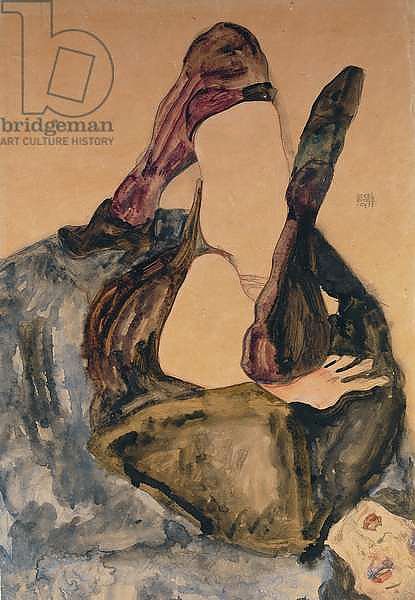 Woman with Raised Leg and Purple Stockings; Frau mit Erhobenem Bein und Lila Strumpfen, 1911