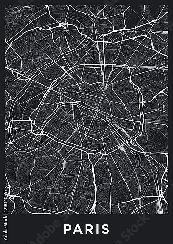 Темная вертикальная карта Парижа