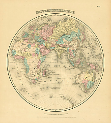 Постер Карта мира в виде полушарий: восточное полушарие, 1855 г. 1 Постер Карта мира в виде полушарий: восточное полушарие, 1855 г. 1