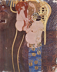 Постер Климт Густав (Gustav Klimt) Бетховенский фриз, стенная роспись в Доме Сецессиона (Вена), ныне Австрийской галерее. Фрагмент 2 Постер Климт Густав (Gustav Klimt) Бетховенский фриз, стенная роспись в Доме Сецессиона (Вена), ныне Австрийской галерее. Фрагмент 2
