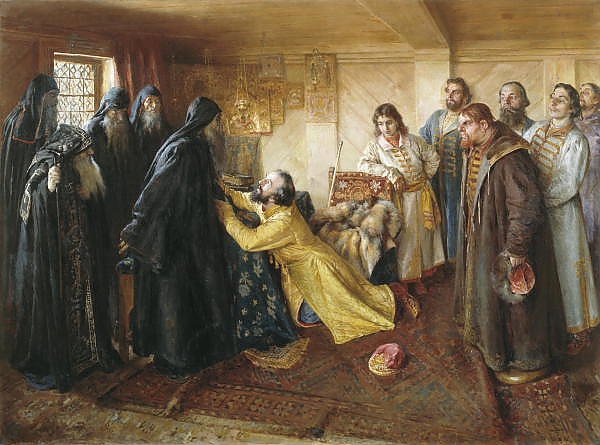 Царь Иван Грозный просит игумена Корнилия постричь его в монахи