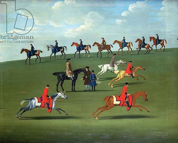 Race Horses exercising in a landscape