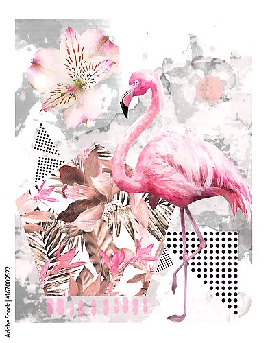 Абстракция с розовым фламинго 1