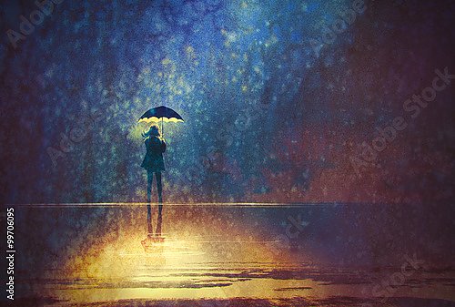 Одинокая женщина под зонтом