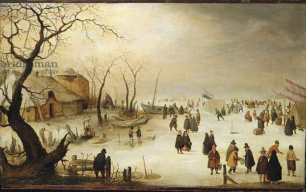 A Winter River Landscape with Figures on the Ice