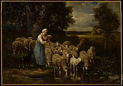 Постер Жак Шарль Эмиль Shepherdess and Sheep, Fontainebleau Постер Жак Шарль Эмиль Shepherdess and Sheep, Fontainebleau