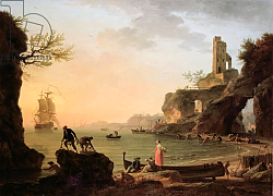 Постер Верне Клод Sunset, Fishermen Pulling in Their Nets, 1760 Постер Верне Клод Sunset, Fishermen Pulling in Their Nets, 1760
