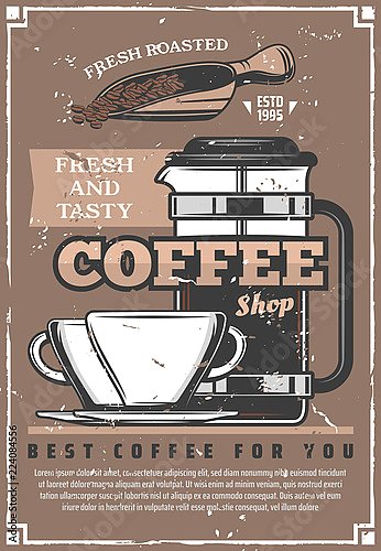 Ретро постер с двумя чашками и кофеником