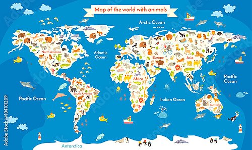 Детская карта мира с животными №11