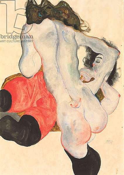 Reclining woman in red trousers and standing female nude, 1912