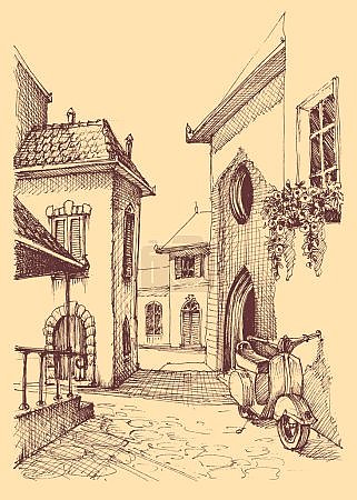 Узкая улица старого города с мотороллером